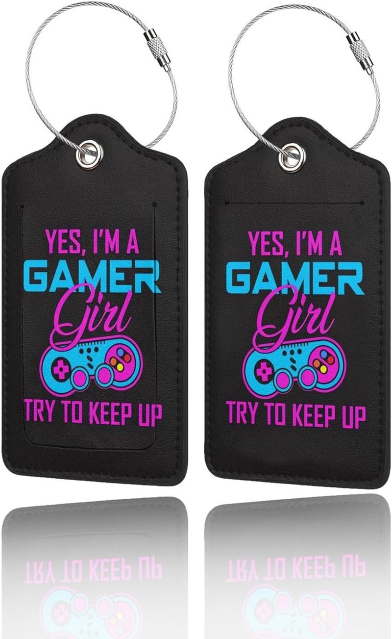 GACCAP 2 Pack Luggage Tags for Suitcase, Privacy Cover ID Label with Stainless Steel and Address Card for Travel Bag Backpack Cruise Ship Essentials Tag Girls Teens - I'm a Gamer Girl - Image 1